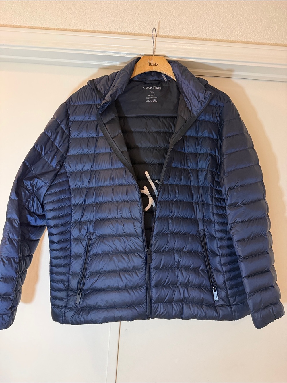 Calvin Klein Premium Down Navy Quilted Jacket with hood